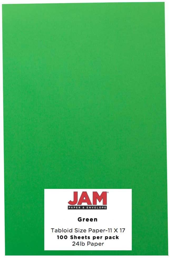 JAM PAPER Ledger Matte 24lb Paper - 90 gsm - 11 x 17 Tabloid - Green Recycled - 100 Sheets/Pack