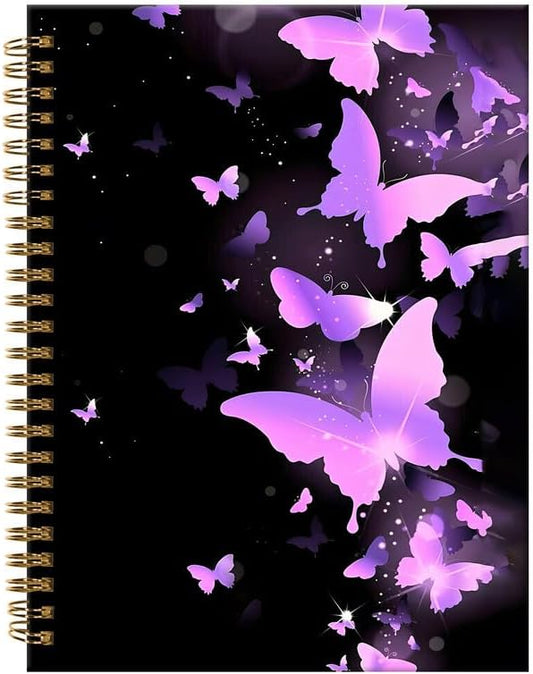 Spiral Journal Notebook,A5 Hardcover Lined Journals for Women Girl 6 x 8.3 in,120 Pages Thick Paper,Cute College Ruled Writing Notebook for Gifts Office Work School(Purple Butterfly)