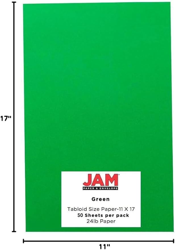 JAM PAPER Ledger 65lb Cardstock - 11 x 17 - Tabloid Coverstock - 176 gsm - Green Recycled - 50 Sheets/Pack