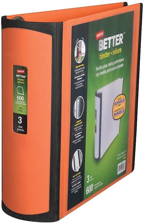 STAPLES 728073 Better View 3-Inch Slant D 3-Ring Binder Orange (16405)