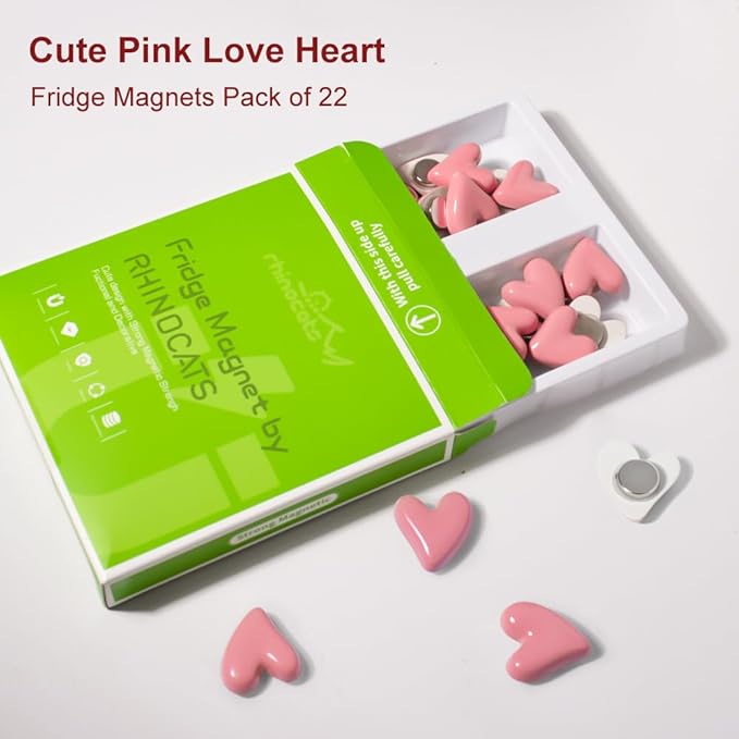 22Pcs Fridge Magnets,Cute Love Heart Decorative Magnets, Refrigerator Magnets for Whiteboard Cabinet Locker,Strong Holding Power,Pink
