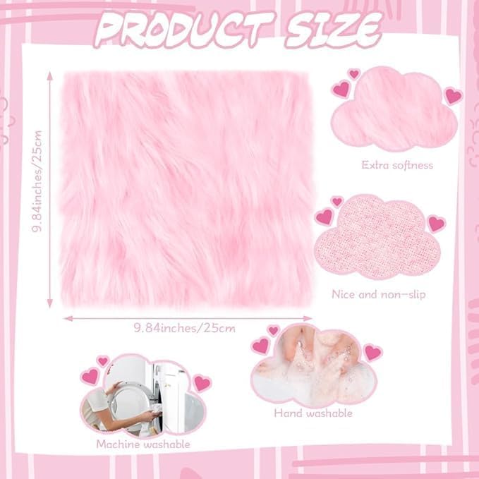 4 Pcs School Locker Rugs Square Light Pink Furry and Cute Locker Decoractions with Anti-Slip Backing for Girls in Middle School Back to School Stuff Gift