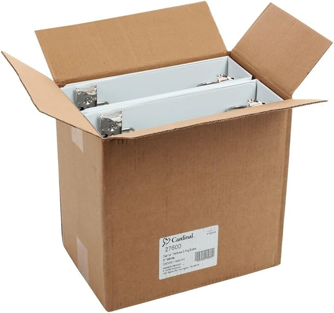 Cardinal Performer 3-Ring Binders, 3", Non-Locking Slant-D Rings, 725-Sheet Capacity, ClearVue Presentation, Non-Stick, PVC-Free, White, 4-Pack (27600)