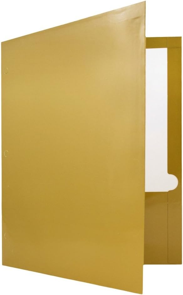 JAM PAPER Laminated Two Pocket Glossy 3 Hole Punch School Folders - Letter Size - High Gloss Gold - Bulk 50/Box
