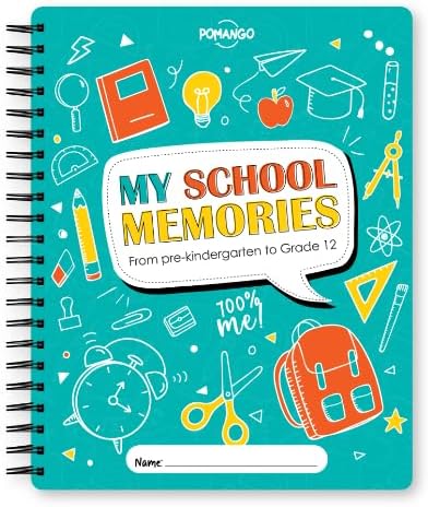 Pomango: School Memory Book My School Memories | Keepsake Album from Pre-K to Grade 12 | Canadian School System - 9.5'' x12''- English | Activity Scrapbook with 14 Pockets to Store Keepsakes, Photos…