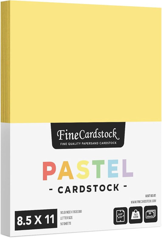 8.5 x 11" Buff Pastel Color Cardstock Paper - Great for Arts and Crafts, Wedding Invitations, Cards and Stationery Printing | Medium to Heavy Card Stock 90lb Index (163gsm) | 50 Sheets per Pack