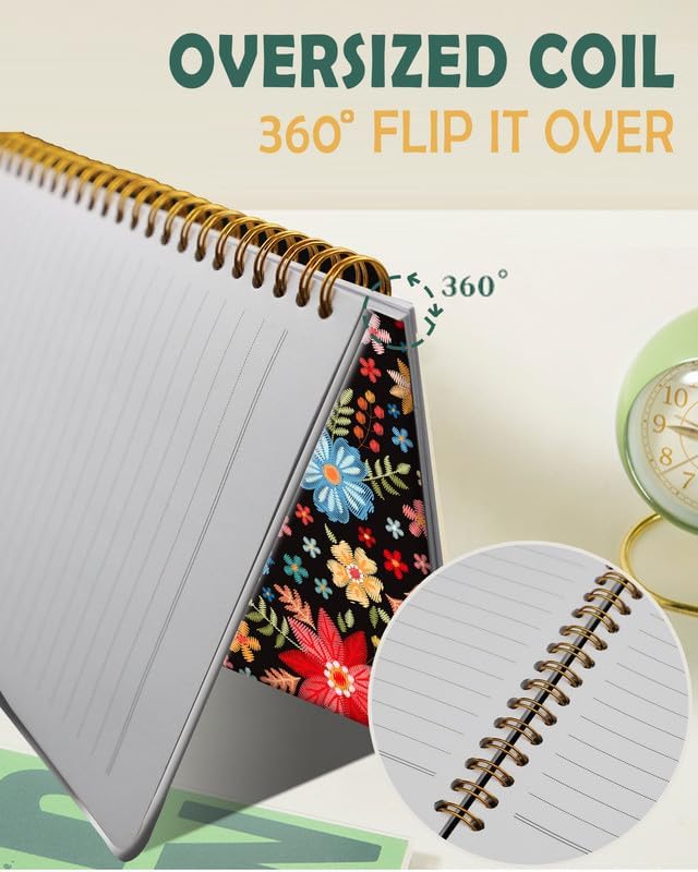 Ruled Spiral Writing Notebook,A5 Hardcover Lined College Journal for Women Lady Girl,Strong Twin-Wire Binding with Premium Paper,8.4" X 6",Perfect for School,Office,Home Gifts(Bright Flower Leaf)
