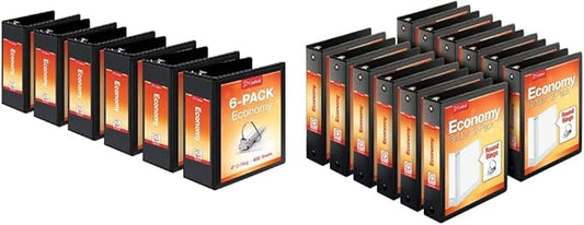 Cardinal Economy 3-Ring Binders, 4", Slant-D Rings, Holds 835 Sheets, Black, Case of 6 & Economy 3-Ring Binders, 2", Round Rings, Holds 475 Sheets, Black, Carton of 12