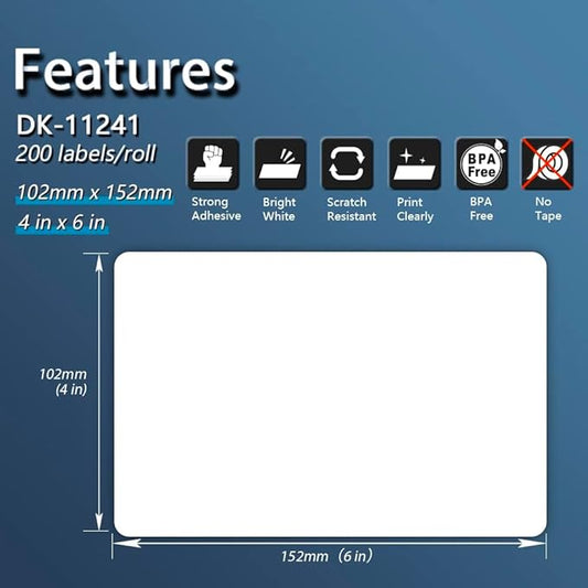 BETCKEY - Compatible Shipping Labels Replacement for Brother DK-1241 (4 in x 6 in), Use with Brother QL Label Printers [6 Rolls/1200 Labels]