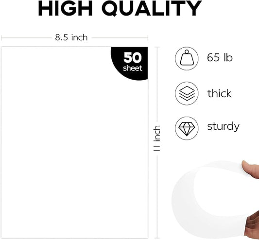 50 Pack White Cardstock 8.5 x 11 White Paper, Goefun 65lb Card Stock Printer Paper for Cards Making, Office Printing, Certificate