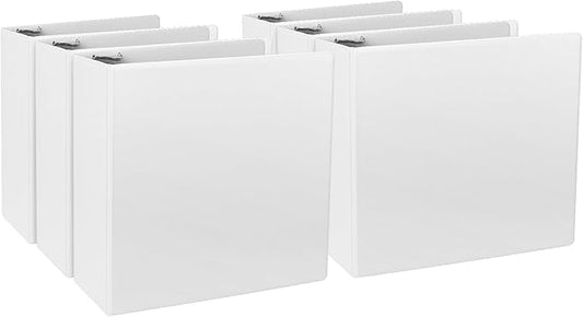 4-Inch 3 Ring Binder, Standard 4" Slant-D Ring Binder Fit Letter Size Paper, Presentation View Binders, White, 6-Pack