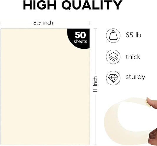 50 Pack Cream Cardstock 8.5 x 11 Off White Card Stock, Goefun 65lb Ivory Paper Printer Paper for Cards Making, Office Printing, Wedding
