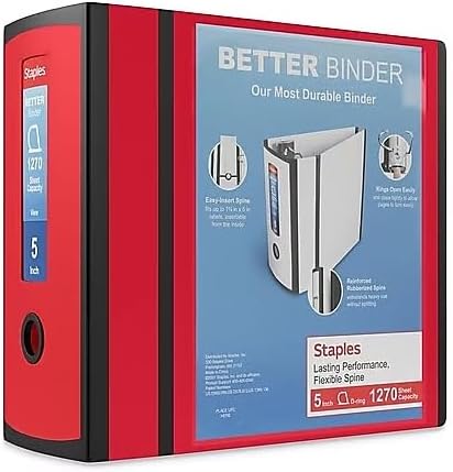 Staples Better Binder, Red, 1000-Sheet Capacity, 5" (Ring Diameter)