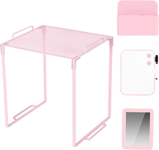 Locker Organizer Accessories Decorating Kit, Metal Mesh Locker Shelf, Magnetic Pen Holder,Mirror,Whiteboard, Markers, Magnets,Suitable for School,Work,Office,Gym (1pack-Pink)