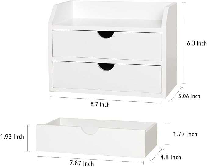 ZGZD Wooden Organizer Mini Desk Drawer Tabletop Office Supplies Desk Accessories for Office or Home (2 Drawers)