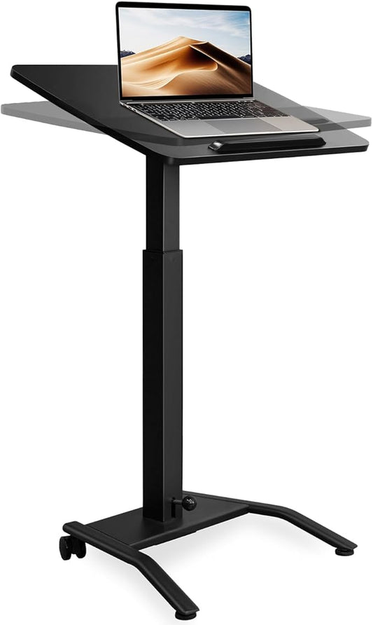 Mobile Standing Desk with 45° Tilting Desktop, Portable Rolling Standing, Height Adjustable Sit Stand Foldable with Wheels, Mobile Desk Workstation for Home Office (Black, Small)