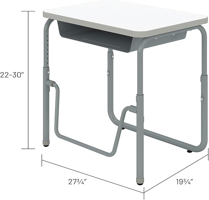 Safco Products AlphaBetter 2.0 Height Adjustable Student Desk with Swinging Footrest Bar and Book Box, Sit to Stand, 22"-30" with Dry Erase Classroom and Home School Desk