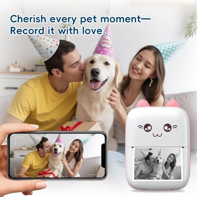 Bluetooth Mini Pet Photo Printer with Diary Book – Portable Thermal Sticker Printer for Smartphone – Includes 3 Rolls & “My Pet's Life Story” by Sean Doherty a Lifelong Animal Lover (Especially Dogs)