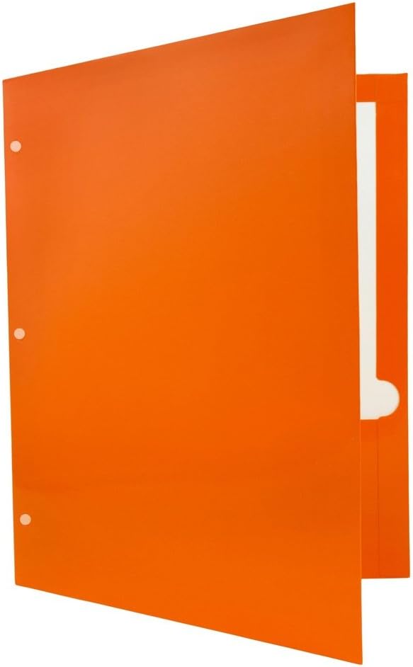 JAM PAPER Laminated Two Pocket Glossy 3 Hole Punch School Folders - Letter Size - High Gloss Orange - Bulk 25/Pack