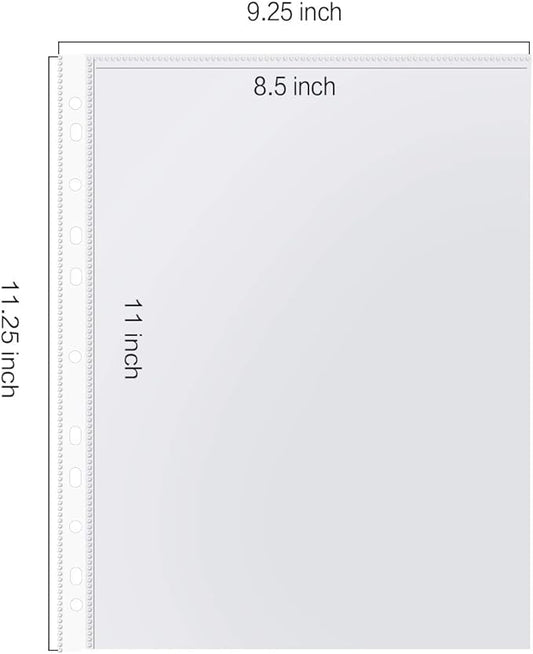 Sheet Protectors, PANDRI 300 Pack Clear Heavy Duty Plastic Page Protectors Sheet Reinforced 11-Hole Fit for 3 Ring Binder Fits Standard 8.5 x 11 Paper, 9.25 x 11.25 Top Loaded, Excluding Acid