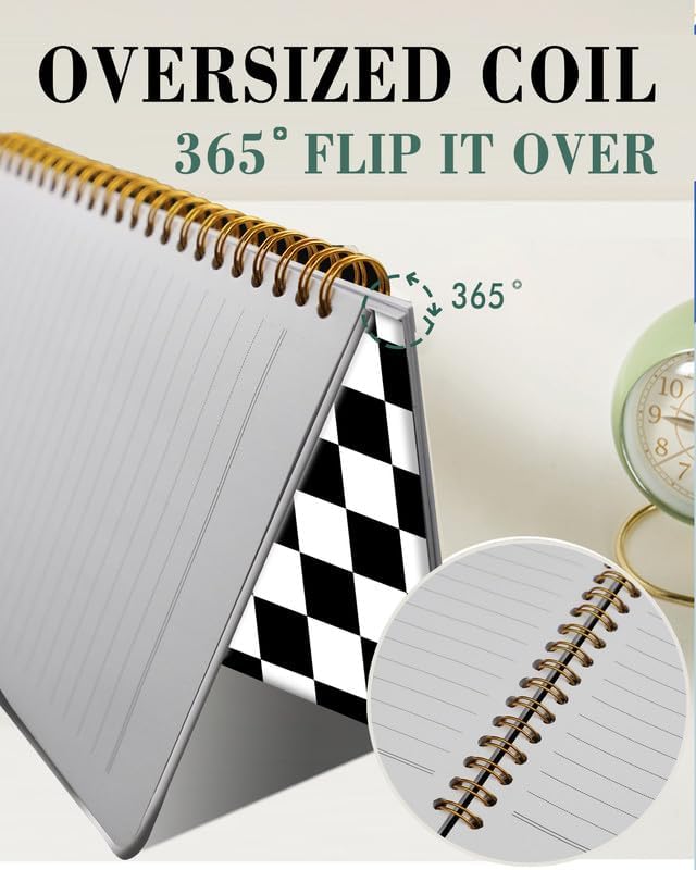 Spiral Journal Notebook,A5 Hardcover Lined Journals for Women Girl 6 x 8.3 in,120 Pages Thick Paper,Cute College Ruled Writing Notebook for Gifts Office Work School(Black White Checkered Plaid)