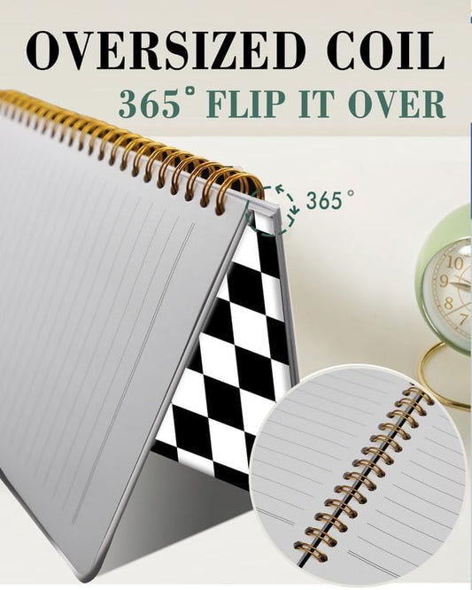 Spiral Journal Notebook,A5 Hardcover Lined Journals for Women Girl 6 x 8.3 in,120 Pages Thick Paper,Cute College Ruled Writing Notebook for Gifts Office Work School(Black White Checkered Plaid)