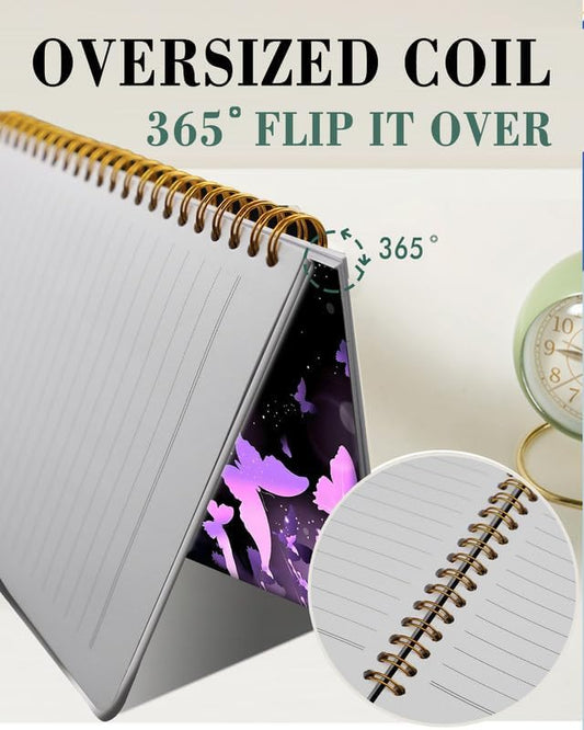 Spiral Journal Notebook,A5 Hardcover Lined Journals for Women Girl 6 x 8.3 in,120 Pages Thick Paper,Cute College Ruled Writing Notebook for Gifts Office Work School(Purple Butterfly)