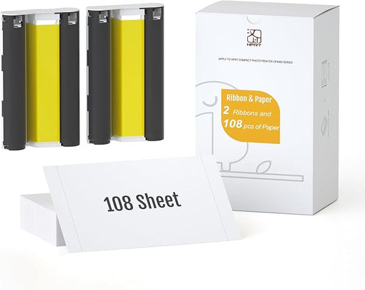 HPRT 4"X 6" Photo Paper 108 Sheets and Two Ribbons，Designed for CP4100/CP4000L Photo Printer