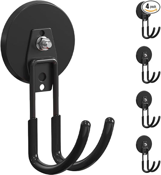 Extra Large Heavy Duty Magnetic Hooks for Hanging Garage Tools, 3.5in Ndfeb Strong Magnet Hook Heavy Duty, Super Big Magnetic Storage Utility Hook, Magnetic Hanger Holder Wall Mounted, 4 Pack Black