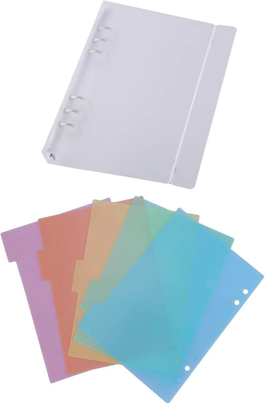 6PCS A5 6 Ring Binder Cover Clean Transparent Soft PVC Tab Dividers for Binders Tab Binder Dividers for 2/3/4/6Ring Binders Refillable Notebook Shell withMatte surfaceforStamp & Die Storage