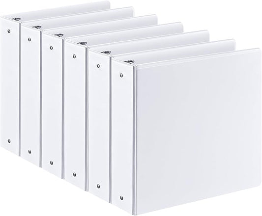 2-inch 3 Ring Binder with 2 Interior Pockets, Heavy Duty 2" Round Ring Binder Holds 450 Sheets of US Letter Size 8.5'' x 11'' Paper for Office/Home/School (White,6-Pack)
