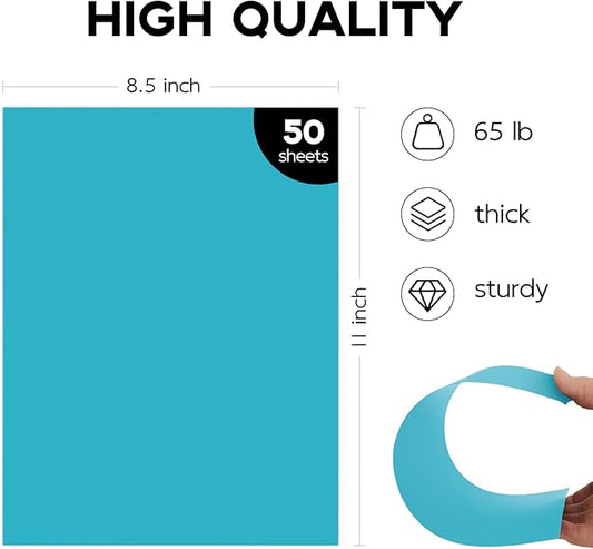 50 Pack Light Blue Cardstock 8.5 x 11 65lb Pastel Paper, Goefun Blue Card Stock Printer Paper for Wedding Invitations, DIY Cards, Menus, Crafts
