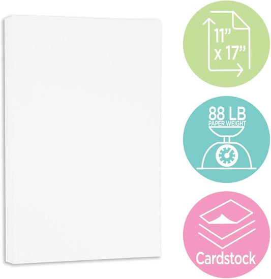 JAM PAPER Ledger 80lb Cardstock - 11 x 17 - Tabloid Coverstock - 237 gsm - Bright White Wove Strathmore - 25% cotton - 50 Sheets/Pack