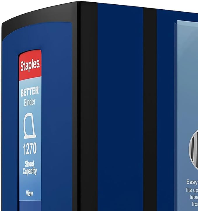 Staples Better Binder Heavy-Duty View, Blue, 1000-Sheet Capacity, 5" (Ring Diameter)