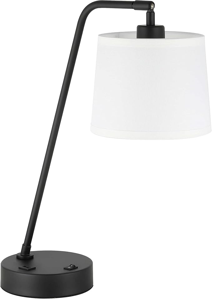 XiNBEi Lighting Black Desk Lamp, Nightstand Lights with USB Port Industrial Adjustable Shaded Table Lamps for Living Room Bedroom Reading Office XB-TL282-MB