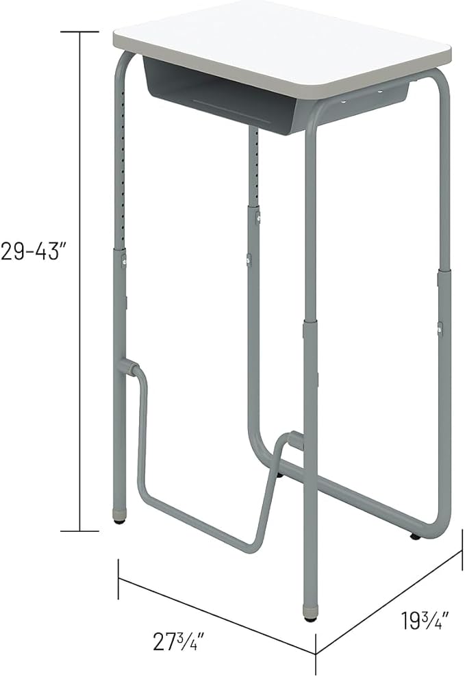 Safco Products AlphaBetter 2.0 Height as Adjustable Student Desk with Swinging Footrest Bar and Book Box, Sit to Stand, 29-43 w, Dry Erase Classroom and Home School Desk
