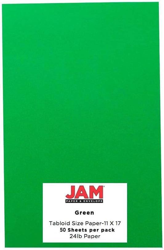 JAM PAPER Ledger 65lb Cardstock - 11 x 17 - Tabloid Coverstock - 176 gsm - Green Recycled - 50 Sheets/Pack
