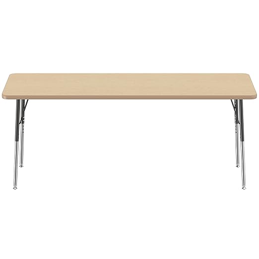 FDP Rectangle Activity School and Office Table (24 x 72 inch), Standard Legs with Swivel Glides, Adjustable Height 19-30 inches - Maple Top and Maple Edge