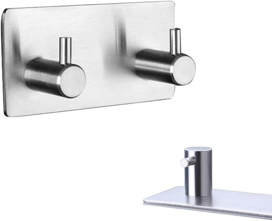 Self Adhesive Stainless Steel Hooks, Wall Mounted Heavy Duty Hanger, Key Rack Towel Hooks for Bathroom, Living Room, Kitchen (2 Hooks)