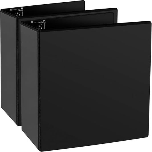 4" 3 Ring Binder, Standard 4-Inch Slant-D Ring Binder Fit Letter Size Paper, Presentation View Binders, 2 Packs, Black