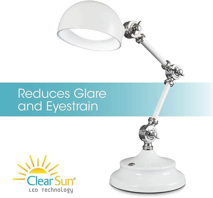 OttLite Pevention Pharmacy Adjustable LED Desk Lamp with USB Charging - Designed to Reduce Eyestrain, 3-Point Adjustable Neck, 3 Brightness Settings with Touch Controls