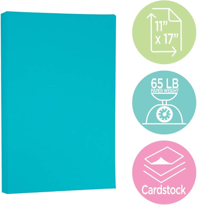 JAM PAPER Ledger 65lb Cardstock - 11 x 17 - Tabloid Coverstock - 176 gsm - Sea Blue Recycled - 50 Sheets/Pack