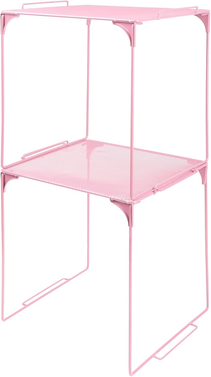 Locker Organizer Shelf Stackable Extra Locker Shelf for School Locker Organizer Storage Cabinet Accessories Suitable for School, Office, and Home use (2, Light Pink)