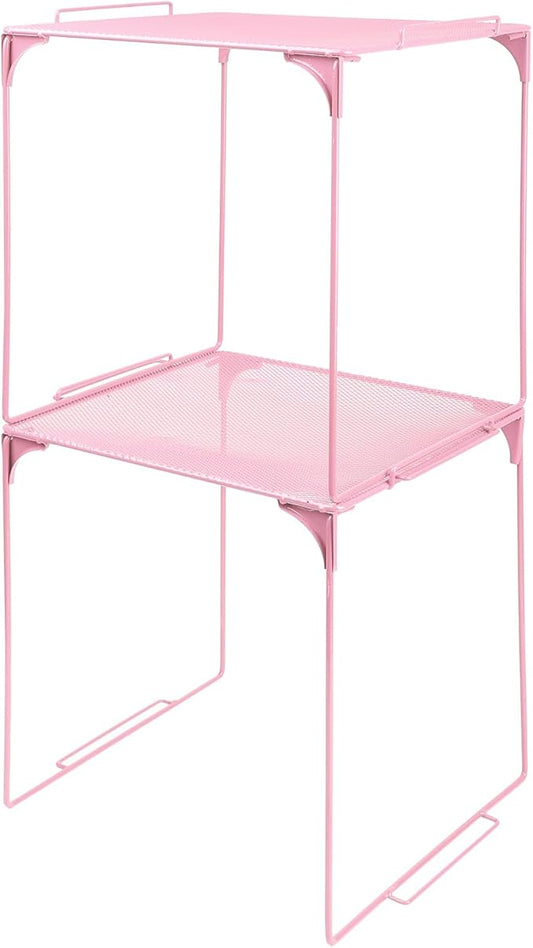 Locker Organizer Shelf Stackable Extra Locker Shelf for School Locker Organizer Storage Cabinet Accessories Suitable for School, Office, and Home use (2, Light Pink)
