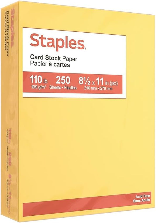 Staples Cardstock Paper 110 lb, 8.5 x 11-Inch Canary 250/Pack (49704)