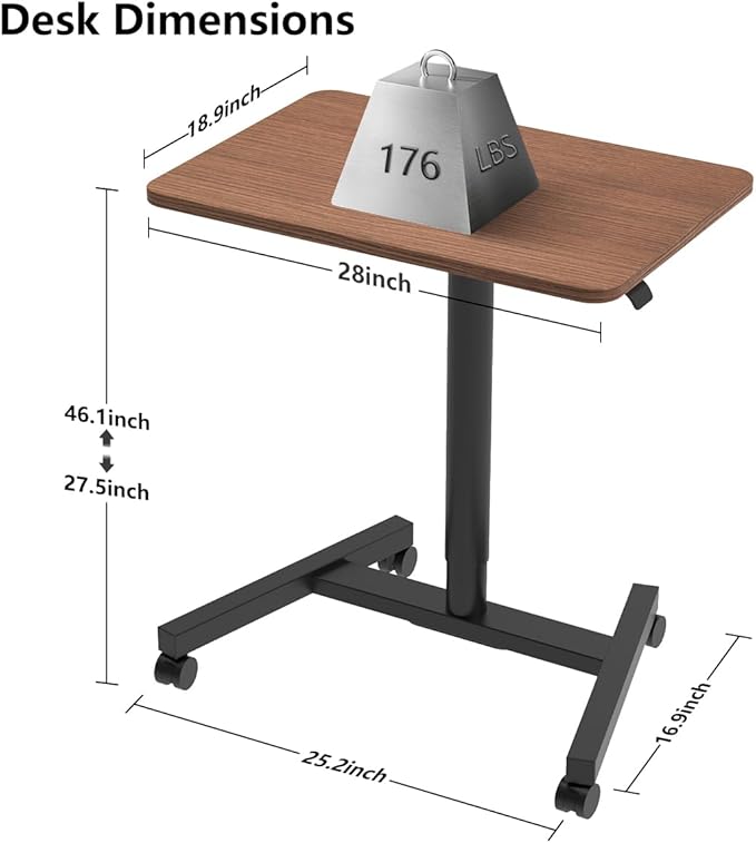 28-Inch Mobile Standing Desk Adjustable Height with Cup Holder, Portable Standing Desk with Lockable Wheels, Rolling Table for Home Office Classroom Hospital (Walnut)
