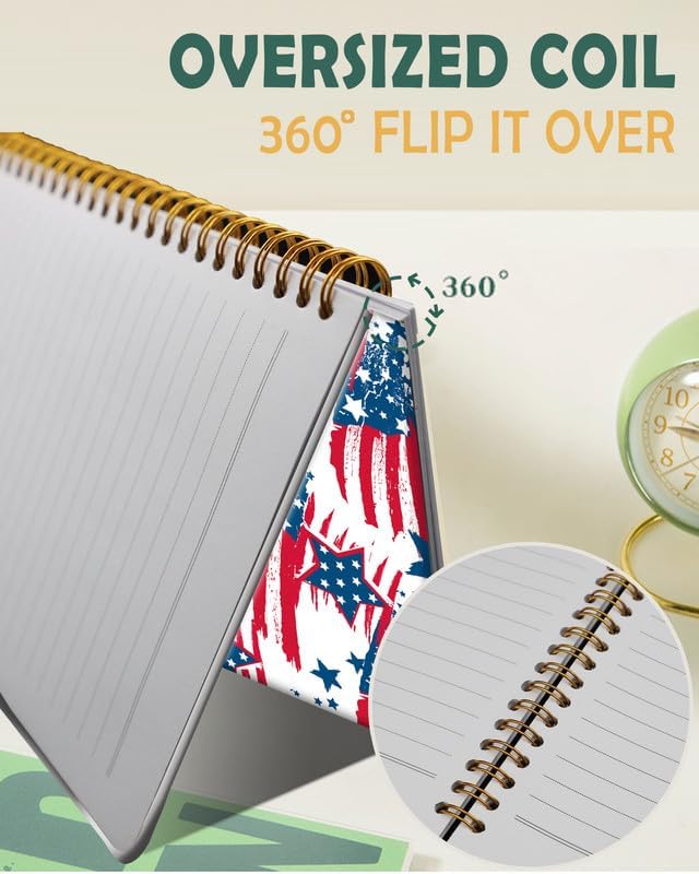 Ruled Spiral Writing Notebook,A5 Hardcover Lined College Journal for Women Girl,Strong Twin-Wire Binding with Premium Paper,8.4" X 6",Perfect for School,Office(4th of july American Flag)