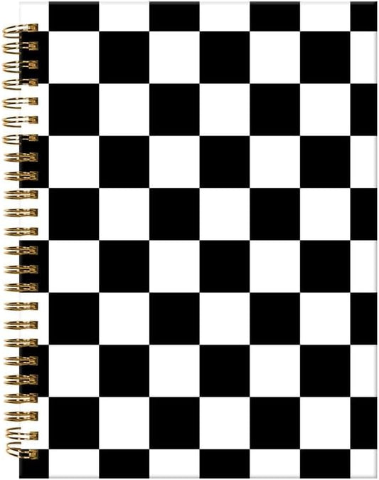 Spiral Journal Notebook,A5 Hardcover Lined Journals for Women Girl 6 x 8.3 in,120 Pages Thick Paper,Cute College Ruled Writing Notebook for Gifts Office Work School(Black White Checkered Plaid)