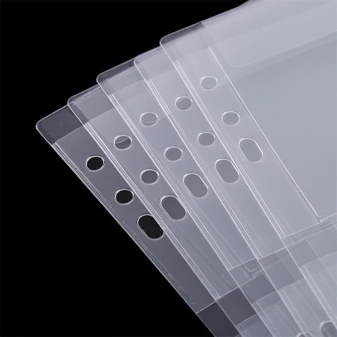 BAOFALI 10 Pack A5 Size Plastic Binder Pockets,6 Holes Waterproof PVC Folders Loose Leaf Bag forBudgeting Loose Leaf Bags Planner Insert Pouches Photo,Document, Stamp & Die Storage Bills Organizer