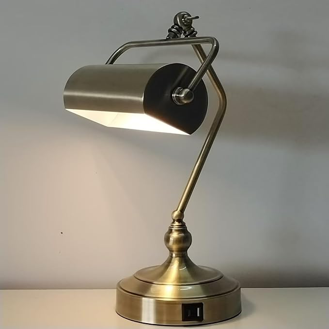 CONCA Classic Antique Touch Adjustable Desk Lamp, Banker Lamp, Piano Lamp, Eye Protection Table Lamp with Output Charging Port (LED Bulb Included in Package) (Bronze)